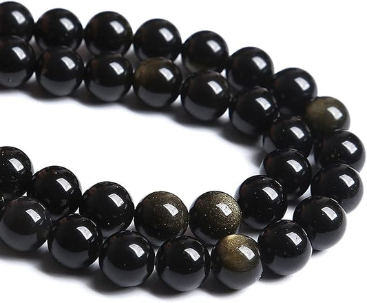 10MM 38PCS Natural Stone Golden Obsidian Loose Spacer Beads for Jewelry Making DIY Bracelet