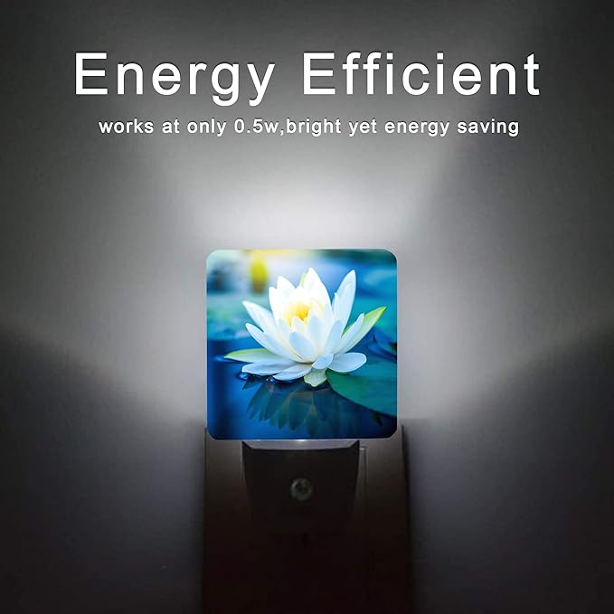 White Lotus Night Light,Beautiful Flower Plug-in Night Lights with Dusk-to-Dawn Sensor for Bedroom, Bathroom and Living Room 0.5W Sleep Friendly lamp for for Girlfriend/Boyfriend Gift