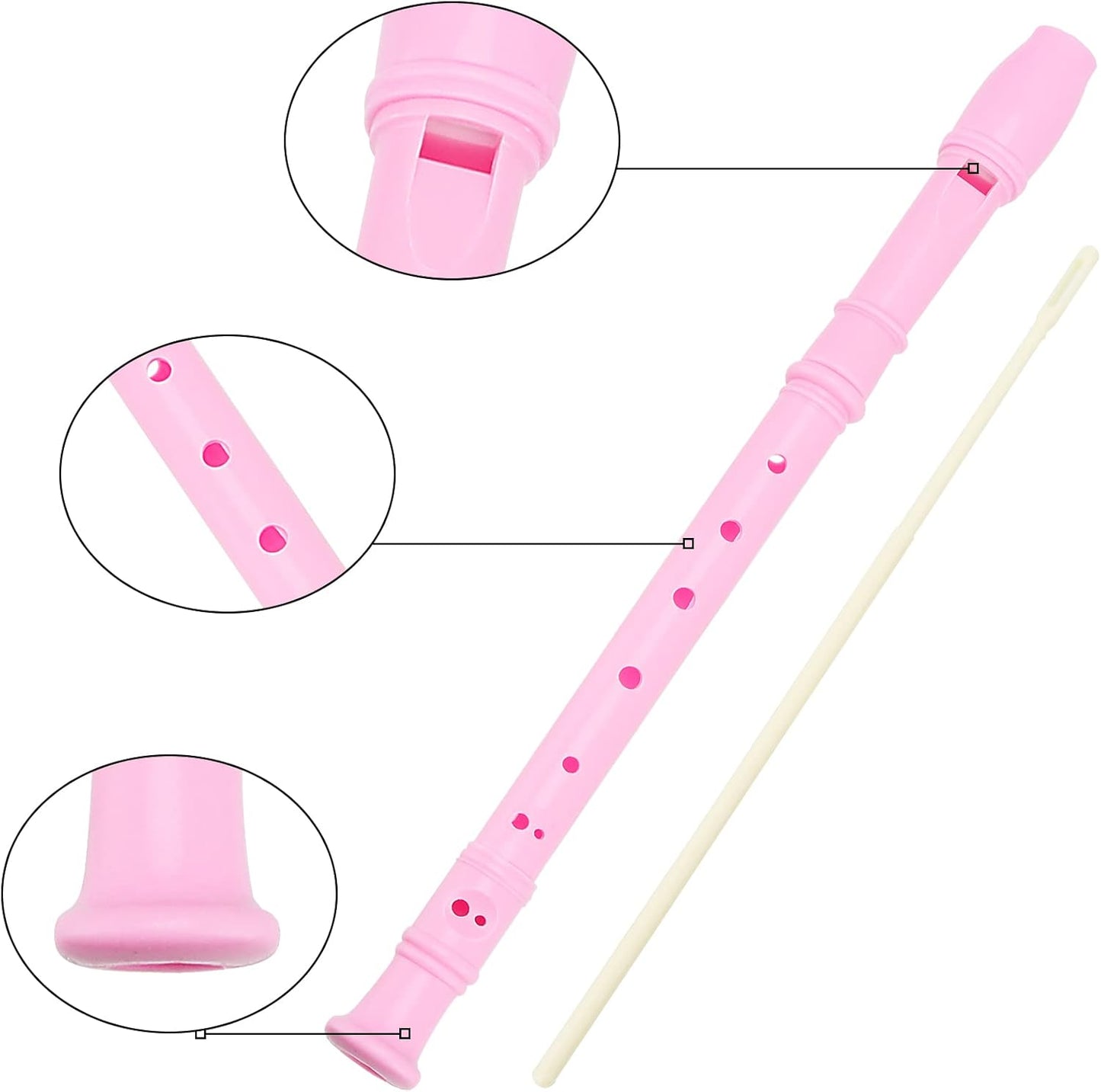 20 Pack 8 Hole Recorder Instrument Pink, Descant Soprano Recorder Bulk Recorder Musical Instruments with Cleaning Rod for Beginners