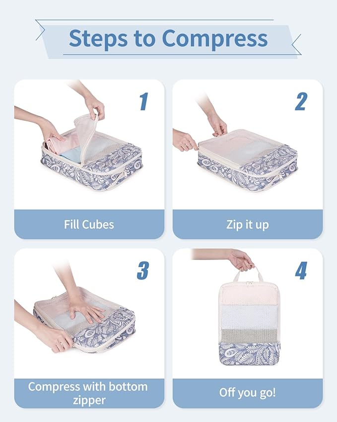 Narwey 6 Set Compression Packing Cubes for Travel Kids Women Carry on, Packing Organizers Bag for Backpack Luggage Suitcase Duffle Bags