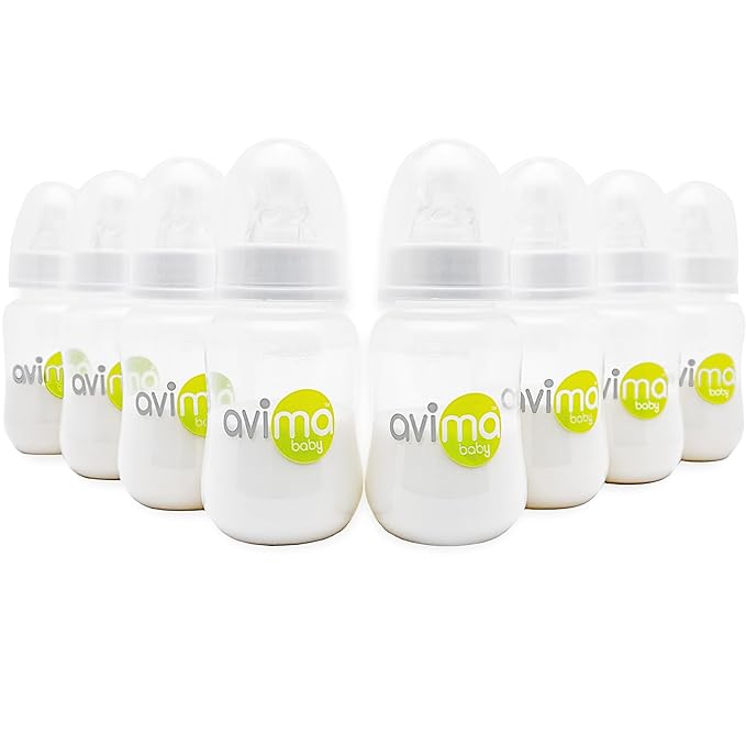 Avima 4 oz Anti Colic Baby Bottle Set - Slow Flow Nipples Included, Standard Neck, BPA Free - Newborn 0-3 Months, Stage 1 Feeding for Gas, Spit Up & Colic (Set of 8)