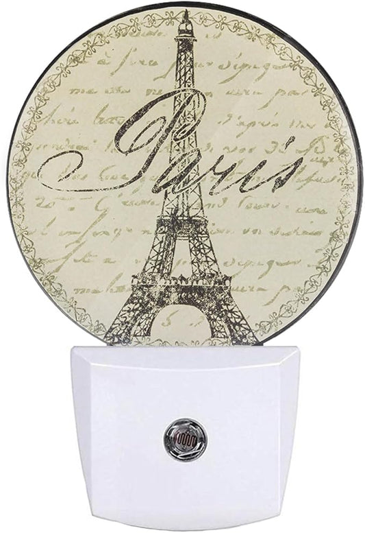 EKOBLA Boho Beige Paris Night Light Vintage Eiffel Tower France Night Lights Plug into Wall with Dusk to Dawn Sensor Home Plug Wall Light for Boys Girls Men Women