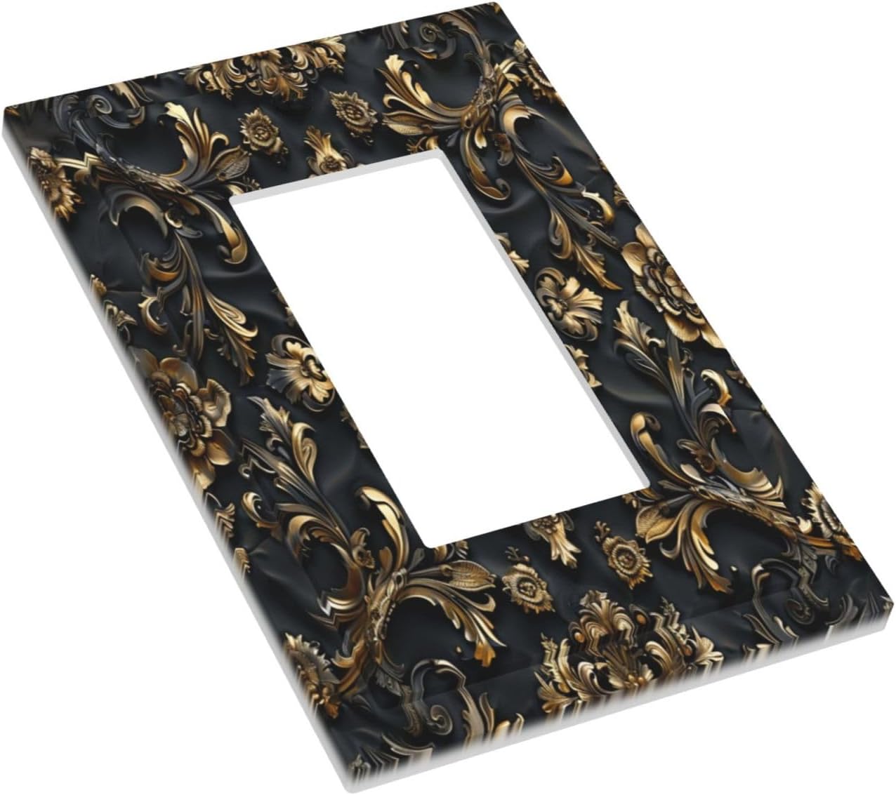 Decorative Outlet Covers Rococo Vintage Black Golden Leaf Morris Vine 1 Gang Single Decora GFCI Device Light Switch Covers Plate 1 Rocker Wall Plate Jumbo Faceplate for Bedroom Decor