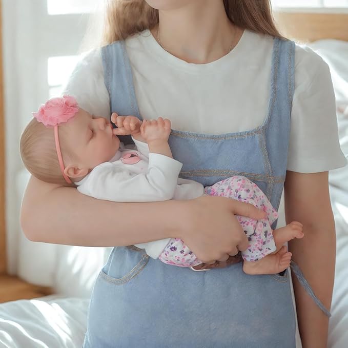 JIZHI Lifelike Reborn Baby Dolls Girl, 17 Inch Real Baby Doll Soft Body Realistic Newborn Vinyl Silicone Baby Doll Full Body Poseable Real Life Baby Dolls with Feeding Kit Gift Box for Kids Age 3+