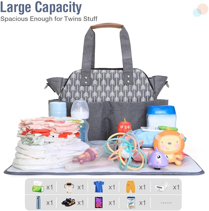 Lekebaby Diaper Bag Tote, Large Diaper Bags Waterproof,Large Mommy Bag Tote Bag Handbag Pink Travel, Black and Beige