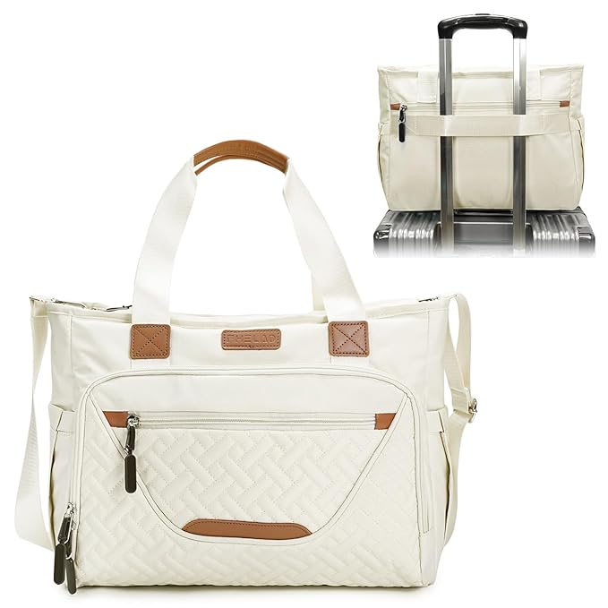Tote Diaper Bags, Baby Diaper Handbag with 15.6 Inch Laptop Compartment, Travel Diaper Bag with Insulated Pocket Ideal for Baby Registry (Beige)