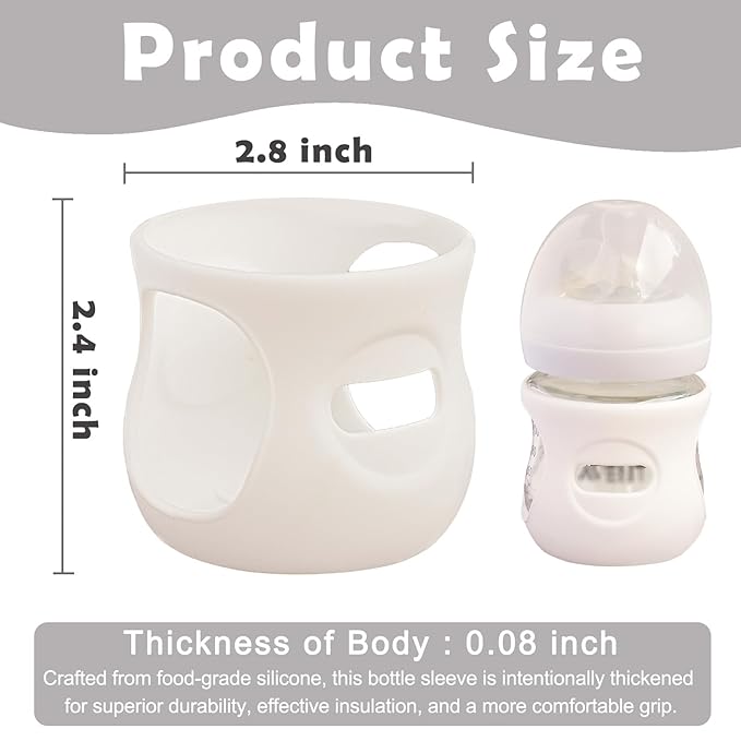 4 Pack Silicone Sleeves for Avent Natural Glass Baby Bottles, Anti Breakage Bottle Holder, Compatible with Philips Avent Glass Natural Baby Bottles (4 White, 4 OZ)