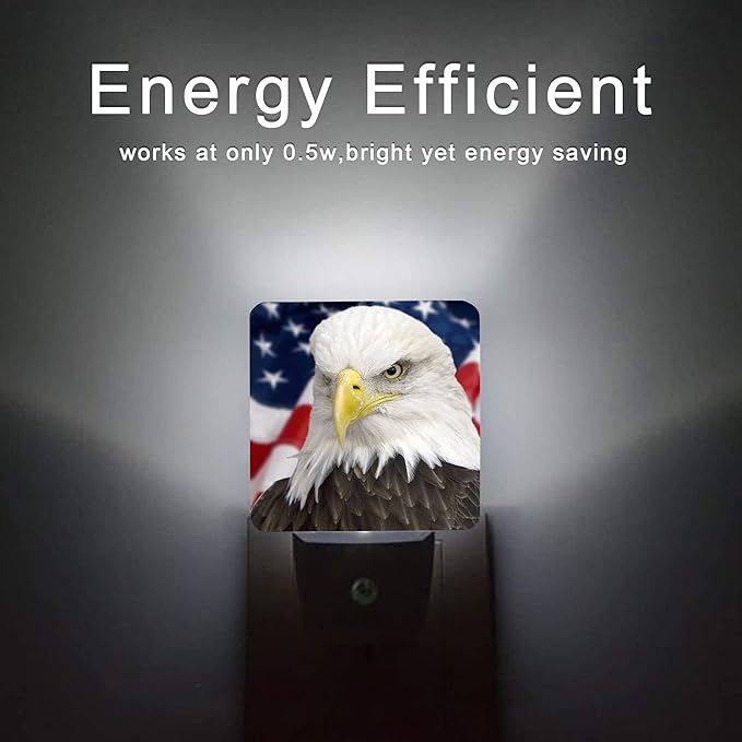 American Flag Night Light,Eagle Night Lights 0.5W Sleep Friendly for Boys Girls Led Lamp Dusk to Dawn Sensor Nightlight for Stairway/Hallway/Kitchen
