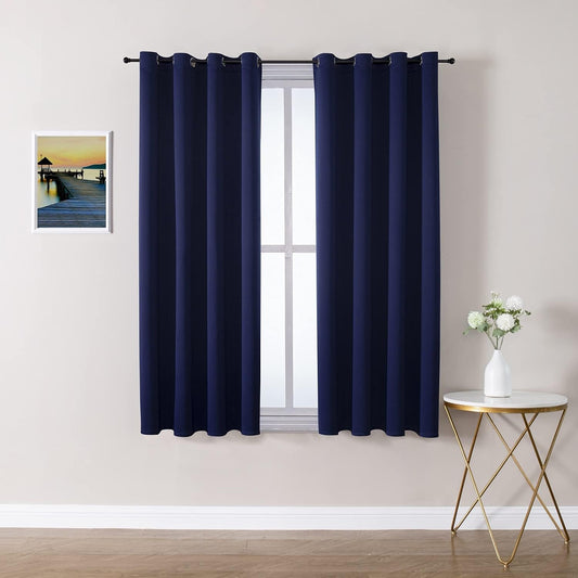 ChrisDowa Grommet Blackout Curtains for Bedroom and Living Room - 2 Panels Set Thermal Insulated Room Darkening Curtains (Navy Blue, 52W x 54L)
