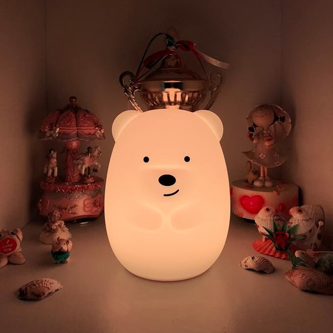 Large Bear Night Light for Kids, Silicone nightlights Bedside Table Lamps Baby Bedroom Lighting Nursery Children's Bed Lights - Eye Caring, Adjustable Brightness & Color, Time Setting - Large