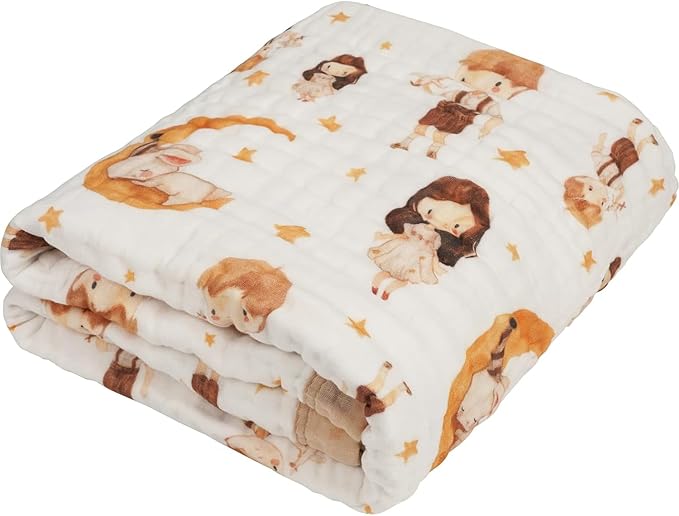 Organic Cotton Muslin Baby Blanket for Boys & Girls - Luxurious Soft Toddler Quilt for Swaddling - Gender Neutral Blanket - Baby and Toddler Gift - Bunny's Childhood Dreams