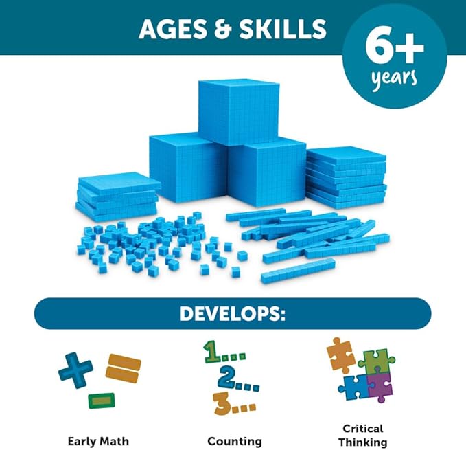 Learning Resources Plastic Base Ten Class Set - 823 Pieces, Ages 6+ Math Learning Activities for Kids, Math Games, Homeschool and Classroom Supplies