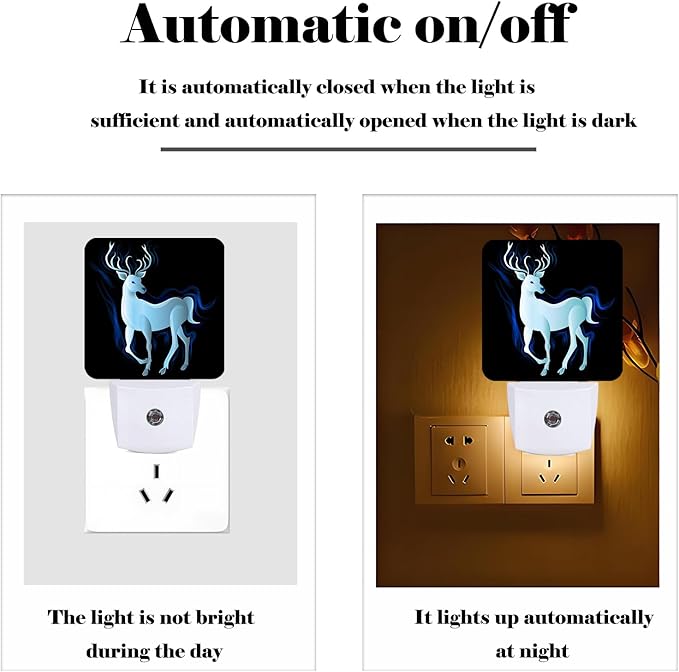 Blue Deer Night Light,Plug Into Wall Decor for Stairway,Hallway,Kitchen,Dusk to Dawn Sensor Nightlights for Boys/Girls/Women/Men Room Gifts