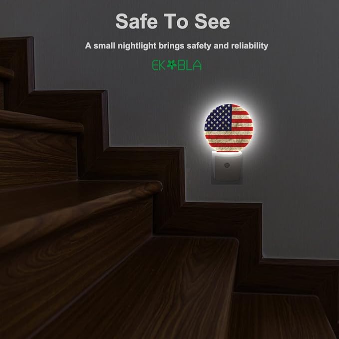 EKOBLA USA Flag Patriotic Night Light Vintage American Flag Plug-in Nightlights Home Auto Sensor LED Dusk to Dawn Light for Bedroom Bathroom Kitchen Corridor