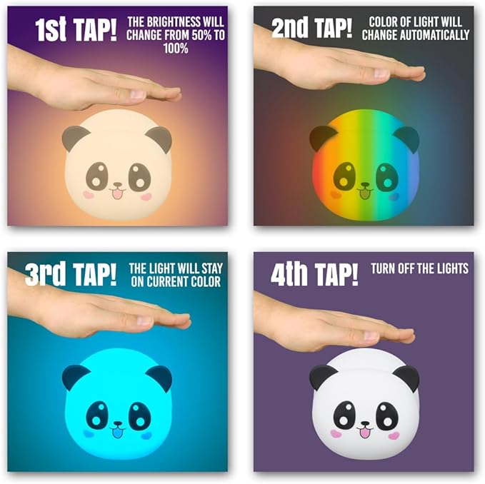 AULTRA Night Light for Kids – 16 Color USB Rechargeable Panda Lamp for Baby Nursery, Soft Silicone Night Light, 2 Brightness Levels, 10-Hour Use, Squishy Puppy Gift for Boys & Girls