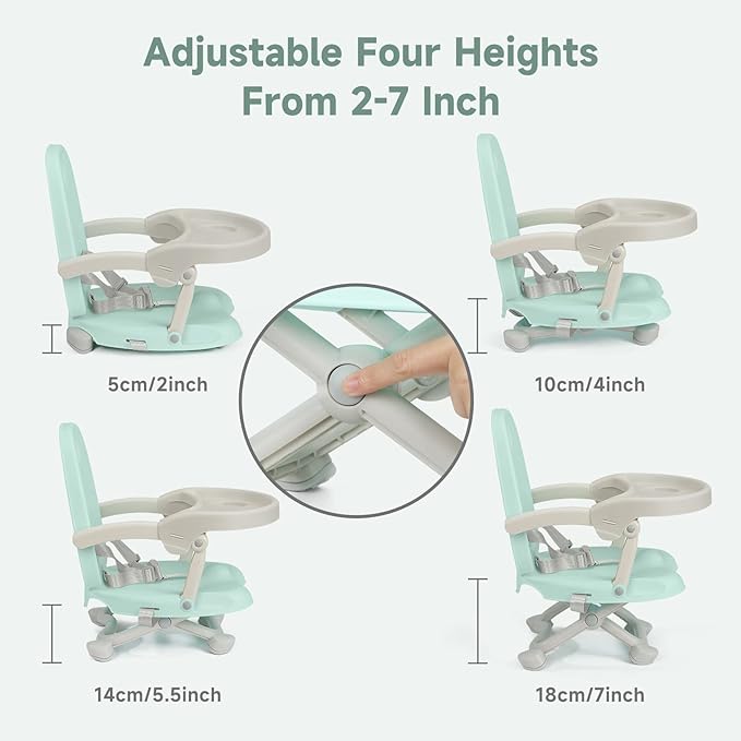 YOLEO Baby High Chair Booster Seat for Dining Table, Adjustable Height Travel Foldable High Chairs with Tray
