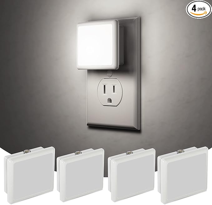 LED Night Light, JandCase Night Light Plug into Wall with Light Sensors[4 Pack], 5000K Daylight, Small Nightlight for Kids Bathroom,Hallway,Dinning Room,Kitchen