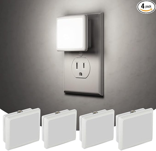 LED Night Light, JandCase Night Light Plug into Wall with Light Sensors[4 Pack], 5000K Daylight, Small Nightlight for Kids Bathroom,Hallway,Dinning Room,Kitchen
