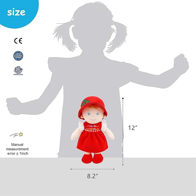 June Garden 12" Soft Dolly Emilia - Stuffed Soft Baby Boy Doll for Birth and Up - Christmas Special Edition