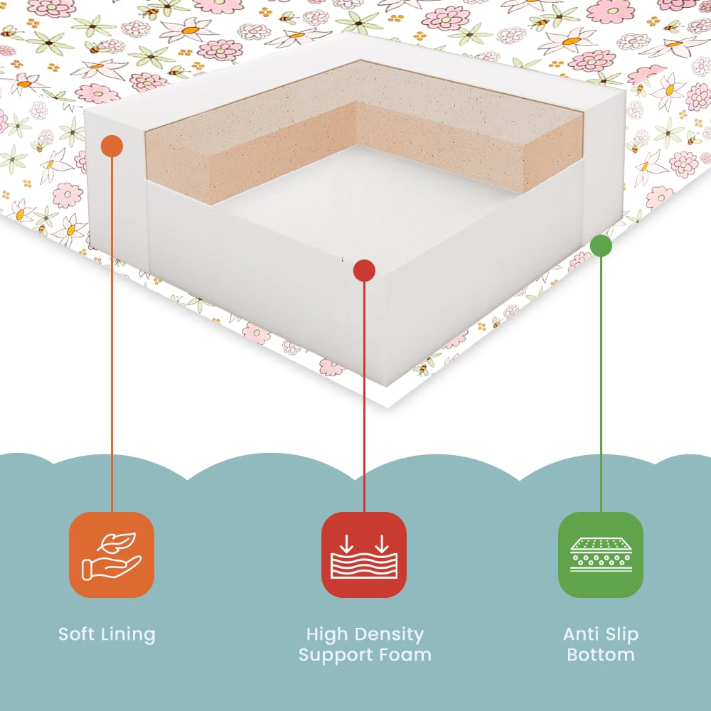Breathable Crib Mattress, Washable High Rebound Foam for Baby Cribs, Fits Standard Toddler Beds, Full Size (51.8" L x 27.5" W x 3" H), Flower Design