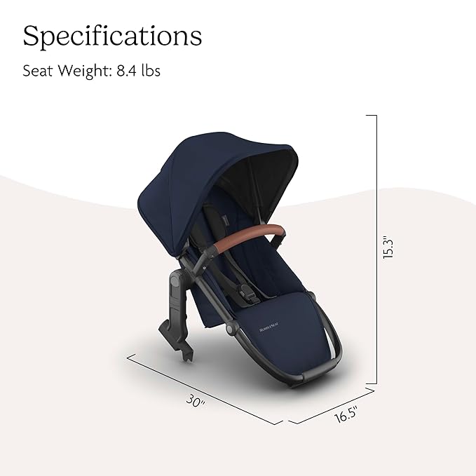 UPPAbaby RumbleSeat V3 Second Lower Seat - Compatible with Vista V2 and Vista V3 - All-Weather Seat + Magnetic Buckle – Adapters Included - Noa (Navy/Carbon Frame/Saddle Leather)