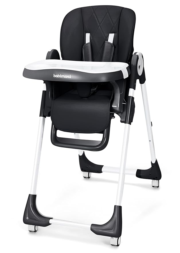 4 in 1 Baby High Chair, High Chairs for Babies and Toddlers, Foldable Highchair with 4 Wheels, 4 Levels of Recline and 7 Levels of Height Adjustment (Black)