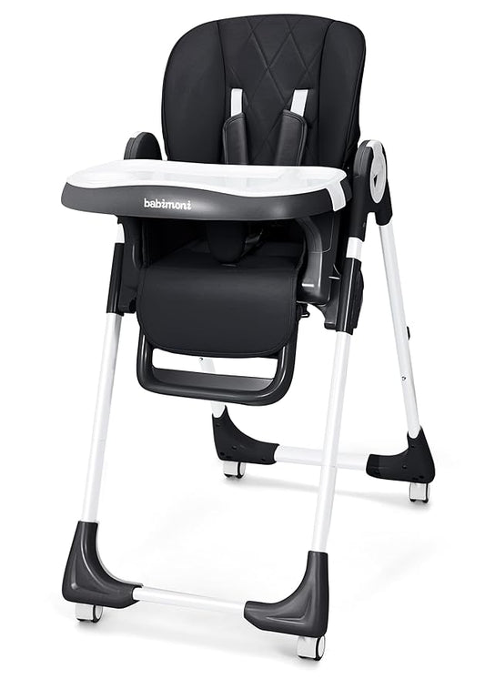 4 in 1 Baby High Chair, High Chairs for Babies and Toddlers, Foldable Highchair with 4 Wheels, 4 Levels of Recline and 7 Levels of Height Adjustment (Black)