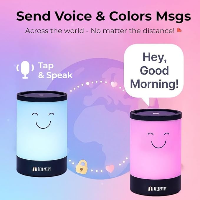 Telepathy Voicy – The Magical, Screen-Free, Color & Voice Messenger for Children, Tech Gift for Kids That Keeps Them Connected with Friends & Family. Bedside Lamp with Colors & Voice (Ages 3-14)