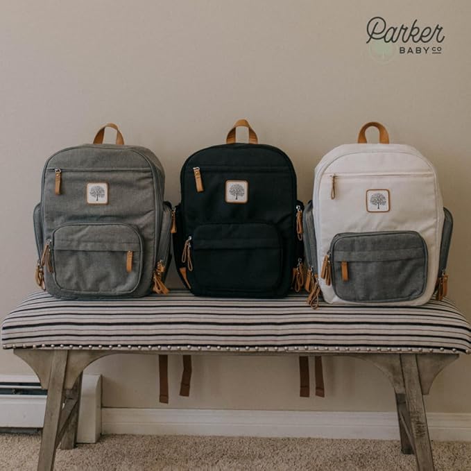 Parker Baby Diaper Backpack - Full Zip Diaper Bag with Insulated Pockets - Gray