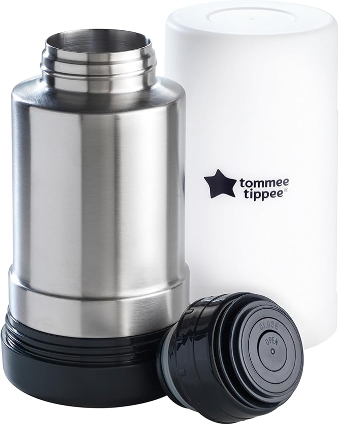 Tommee Tippee Portable Travel Baby Bottle and Food Warmer, Thermal Insulation, Stainless-Steel Flask with Leak-Proof Lid