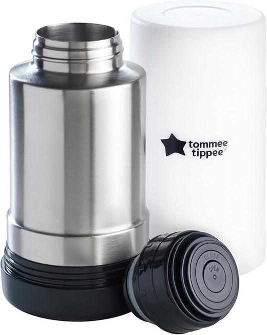 Tommee Tippee Portable Travel Baby Bottle and Food Warmer, Thermal Insulation, Stainless-Steel Flask with Leak-Proof Lid