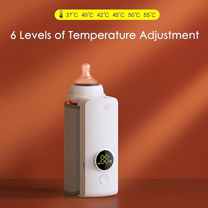 Portable Bottle Warmer for Milk, Electric Bottle Warmer for Breastmilk, 6000mAh Travel Bottle Warmer, Cordless Portable Bottle Warmer for Travel, Bottle Warmer on The Go