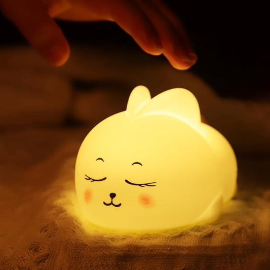 Cute Bunny for Kids Dimmable Baby Room Nightlight, Rechargeable Touch Bedside Nursing Lamp, LED Soft Silicone Novelty Animal Night Light, Halloween Bedroom Decor,Christmas Woman and Kids Gifts
