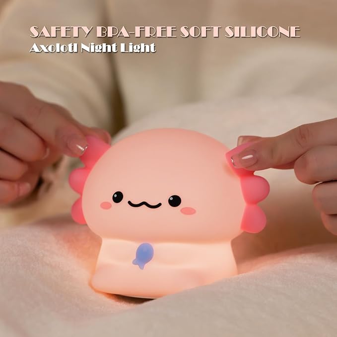 Axolotl Cute Cartoon Nursery Night Lights, Animal Design Safe Silicone Soft LED Nursery Lamp for Toddler Room Decoration