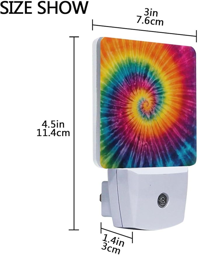 Aslsiy Night Light for Kids Bright Rainbow Spiral Tie Dye (2) Plug in Wall Lamp LED Dusk to Dawn Sensor Energy Saving Nightlight for Boys Girls Men Women