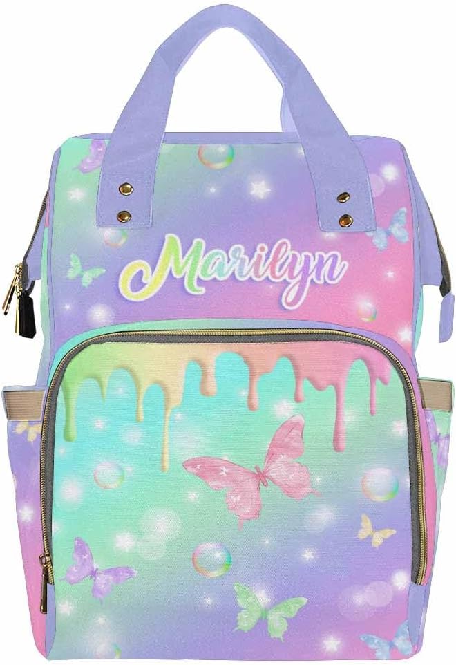 Customize Diaper Bag Baby Bag For Mom Nursing Bags Customized Name Gift Tote Bags Backpacks Personalized Name Customized Name Gift, Colorful Butterfly