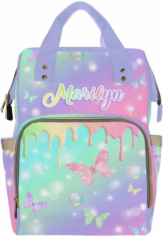 Customize Diaper Bag Baby Bag For Mom Nursing Bags Customized Name Gift Tote Bags Backpacks Personalized Name Customized Name Gift, Colorful Butterfly