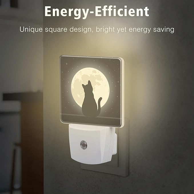 Black Cat Under The Moon Night Lights Plug into Wall for Girls Boys Room, Night Lights LED Lamp with Dusk to Dawn Sensor Nightlight for Bedroom Kitchen Bathroom Hallway Home Wall Decor