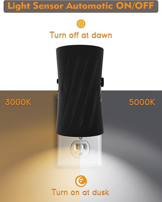 LED Plug in Night Light, Night Lights Plug into Wall with Light Sensor, 3000K/5000K Light Switch, 0-100LM Adjustable Brightness Wall Light, Dimmable Night Light for Hallway Bedroom Stairway, 2 Pack