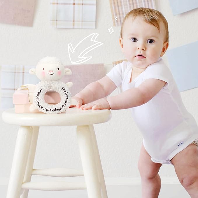 Karenhi Lamb Stuffed Animal Little Sheep Stuffed Animal Praying Baptism Soft Plush Snuggle God's Lamb with Embroidered Religious Gifts for Boys Girl Baby Showers Mom's Barnyard Nursery Decor Doll Toy