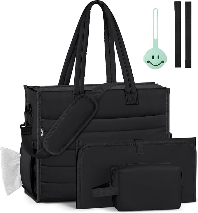 IBFUN Diaper Bag Tote for Baby - Large Baby Bag 4Pcs with Waterproof Changing Pad Pacifier Case, Travel Hospital Mommy Bag
