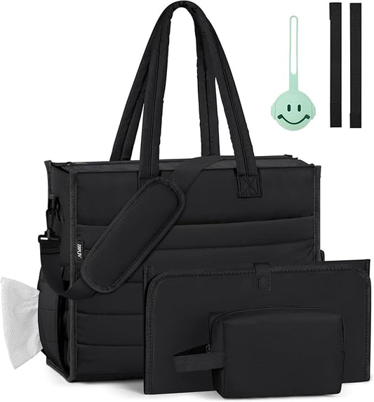 IBFUN Diaper Bag Tote for Baby - Large Baby Bag 4Pcs with Waterproof Changing Pad Pacifier Case, Travel Hospital Mommy Bag