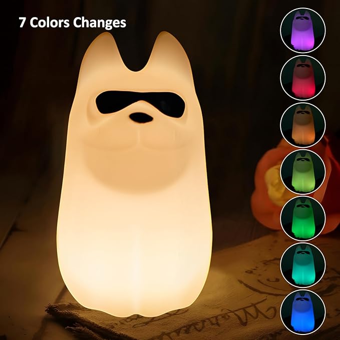Cute Dog Night Light, 7 Colors Want Want Nightlight, LED Bedside Lamp, Touch-Sensitive for Bedroom, Living Room,Dorm Room Decor for Christmas Gift Baby Kids Girls Teens