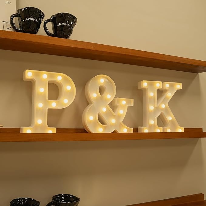 Foaky Rechargeable LED Letter Lights Sign Marquee Light Up Letters Sign for Night Light Wedding/Birthday Party Christmas Lamp Home Bar Decoration (K)