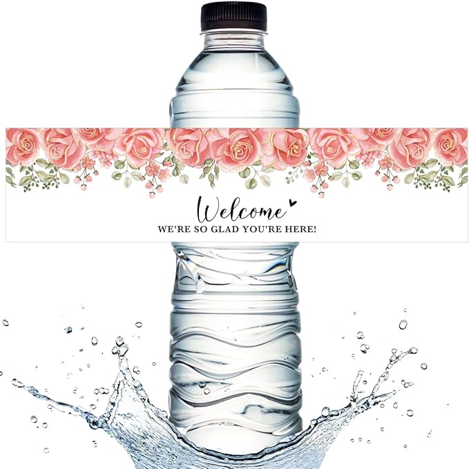 100PCS Wedding Water Bottle Labels Waterproof Greenery Floral Wraps Sticker for Water Bottle Baby Shower Bottle Label for Bridal Shower Party Welcome A01