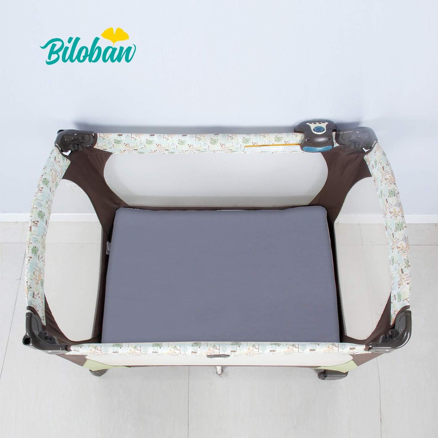 Biloban Pack and Play Sheets and Waterproof Mattress Protector Pad Cover 4 Pack Set, Ultra Soft, Grey, Noiseless Waterproof, Machine Wash