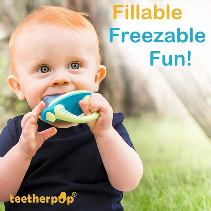 Teetherpop Fillable Silicone Teether for Babies – Breastmilk Popsicle Molds for Teething with Spill-Proof Sippy Slits – Freezable Baby Teethers for Liquids & Purées - Cool Teething Relief (BlueOrange)