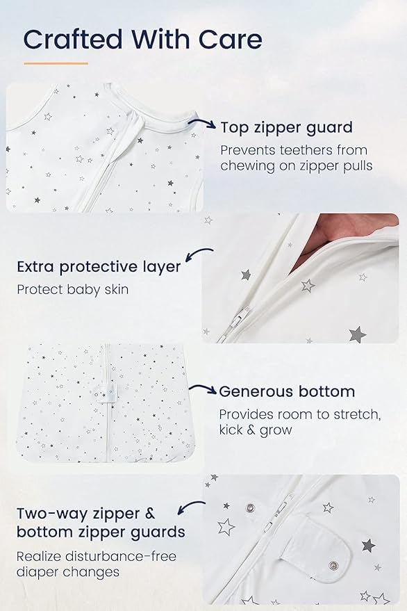 TotAha Light Sleep Sack, Stretchy, Soft, Cozy Wearable Blanket Sleep Bag with 2-Way Safe Zippers for 0-6-12-24 Months 0.5 TOG
