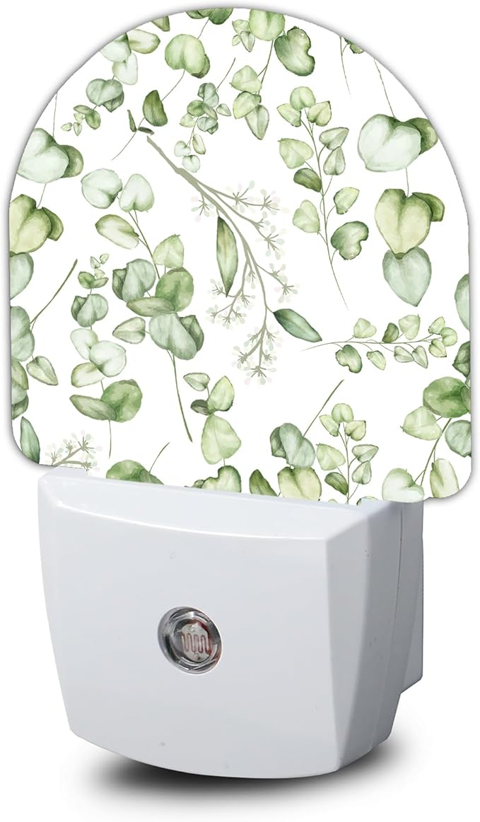 Green Eucalyptus Leaf Night Light,Night Lights Plug into Wall with Dusk to Dawn Sensor,Lamp for Bedroom Bathroom Hallway Nightlight for Women Girls