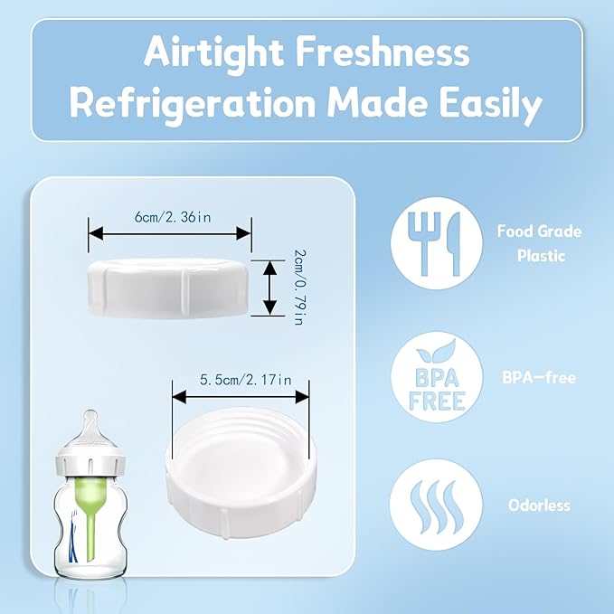 6pcs Wide Bottle Caps Compatible for Wide-Neck Natural Flow Dr Brown Bottles,BPA Free Travel and Storage Baby Bottle Lids Replacement Parts with Sealing Gasket for Baby Bottles Accessory (White)